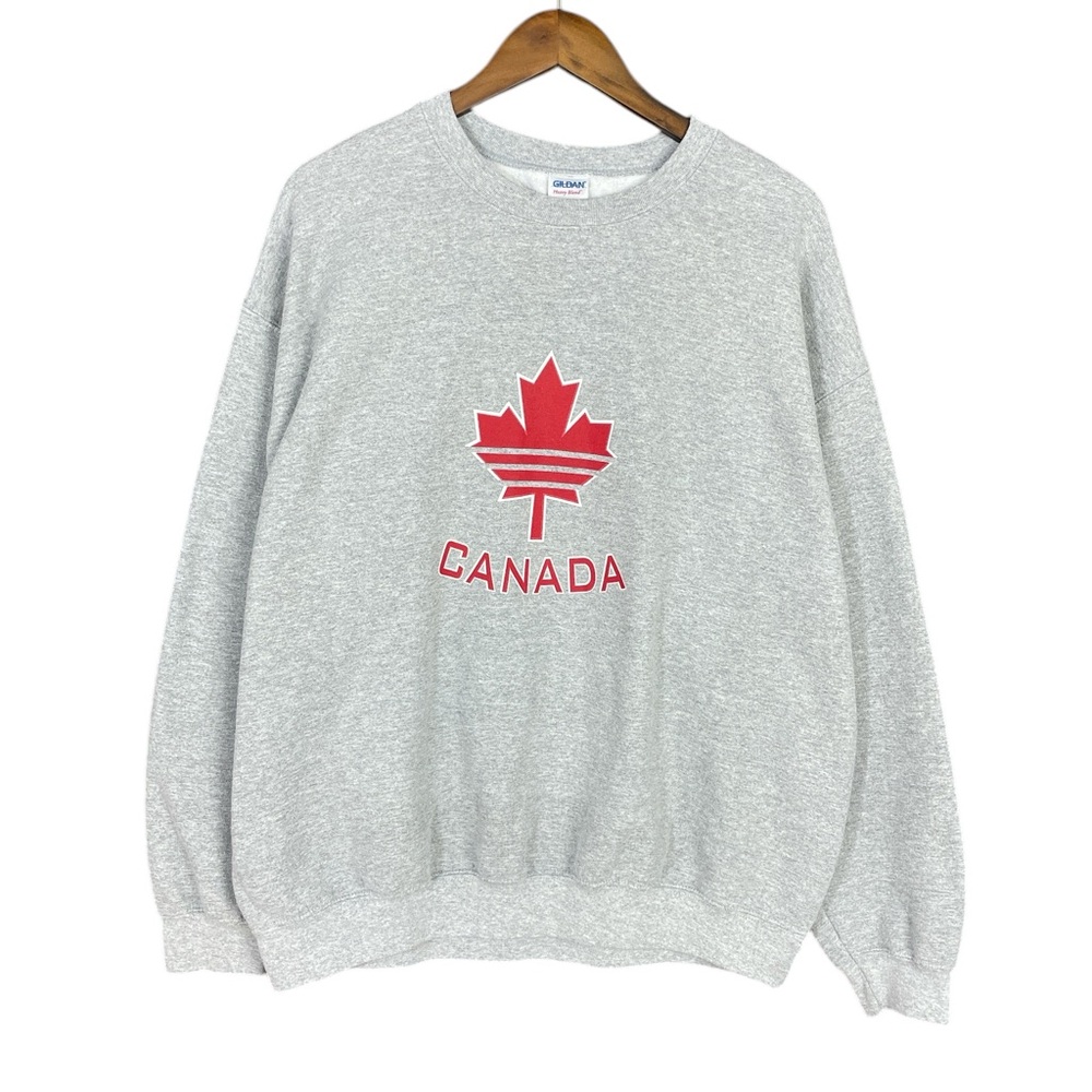 Canada Maple Leaf Graphic Pullover Sweatshirt Heather Gray Fleece Lined